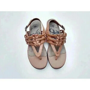 OTBT WOMEN'S BROWN WOVEN LEATHER AVIATE THONG SANALS 8.5M